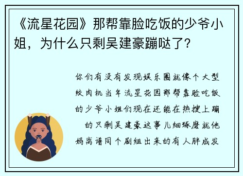 《流星花园》那帮靠脸吃饭的少爷小姐，为什么只剩吴建豪蹦哒了？