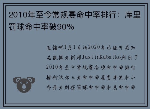 2010年至今常规赛命中率排行：库里罚球命中率破90%