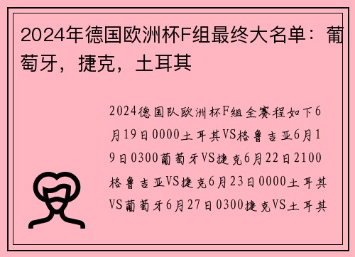 2024年德国欧洲杯F组最终大名单：葡萄牙，捷克，土耳其