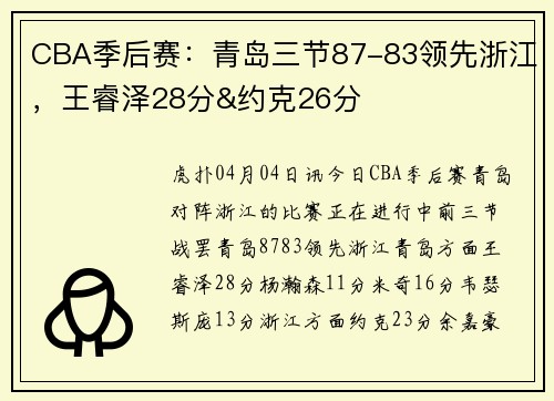 CBA季后赛：青岛三节87-83领先浙江，王睿泽28分&约克26分