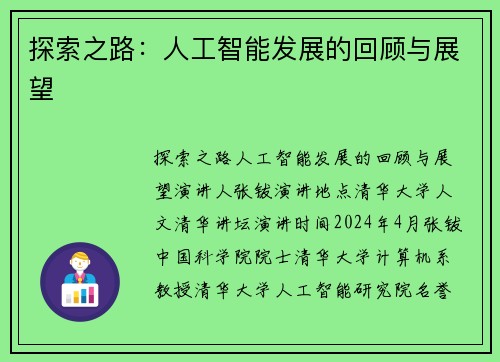 探索之路：人工智能发展的回顾与展望
